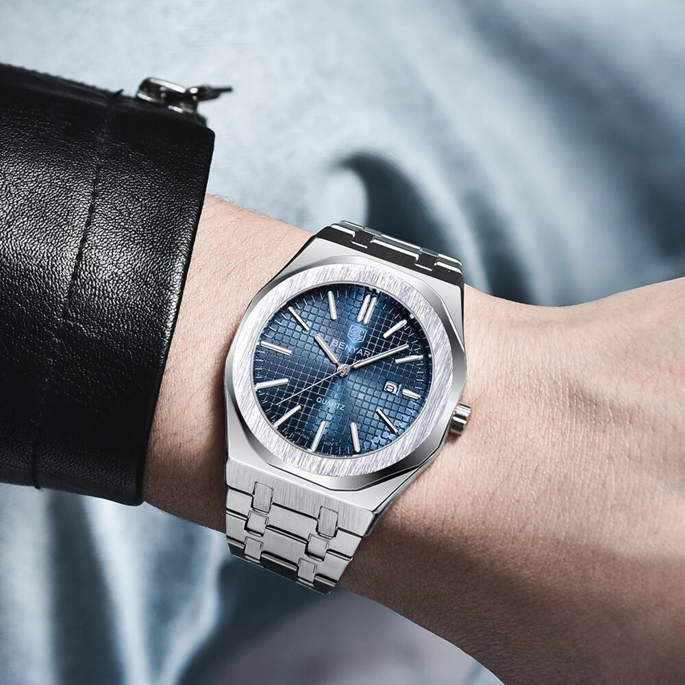 RELOJ HOMBRE LUJO BENYAR 5156 METÁLICO OCTOGONAL AZUL - 2