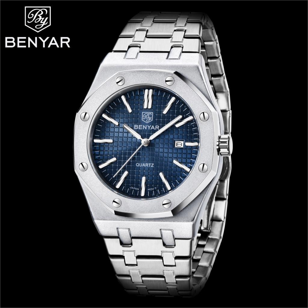 RELOJ HOMBRE LUJO BENYAR 5156 METÁLICO OCTOGONAL AZUL - 5