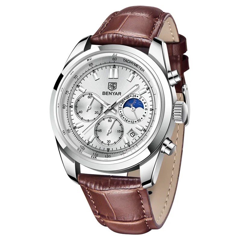 RELOJ HOMBRE BENYAR 5193 CRONÓGRAFOS CORREA CUERO MARRÓN - 1