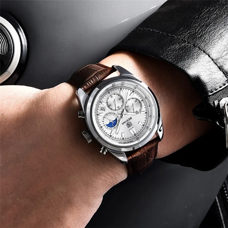 RELOJ HOMBRE BENYAR 5193 CRONÓGRAFOS CORREA CUERO MARRÓN - 2