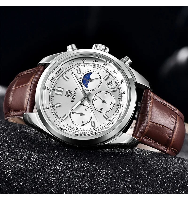 RELOJ HOMBRE BENYAR 5193 CRONÓGRAFOS CORREA CUERO MARRÓN - 3