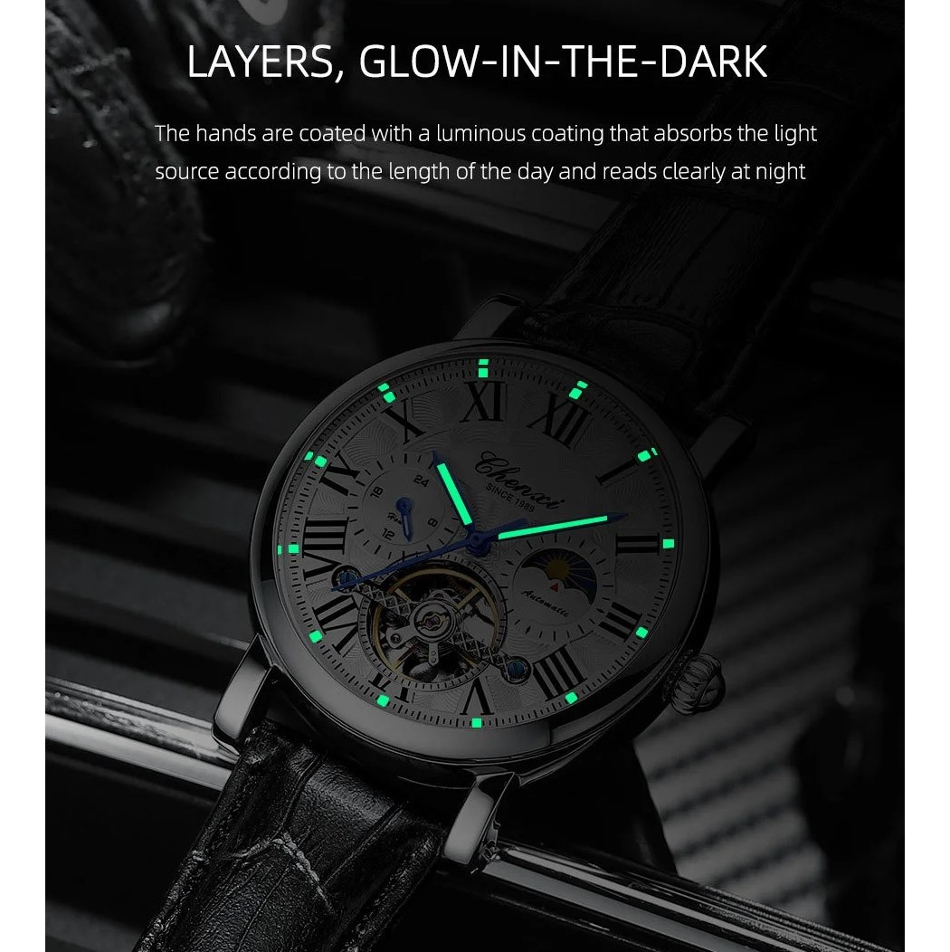 RELOJ LUJO CHENXI 8873 MECANICO-AUTOMATICO TOURBILLON NEGRO - 3