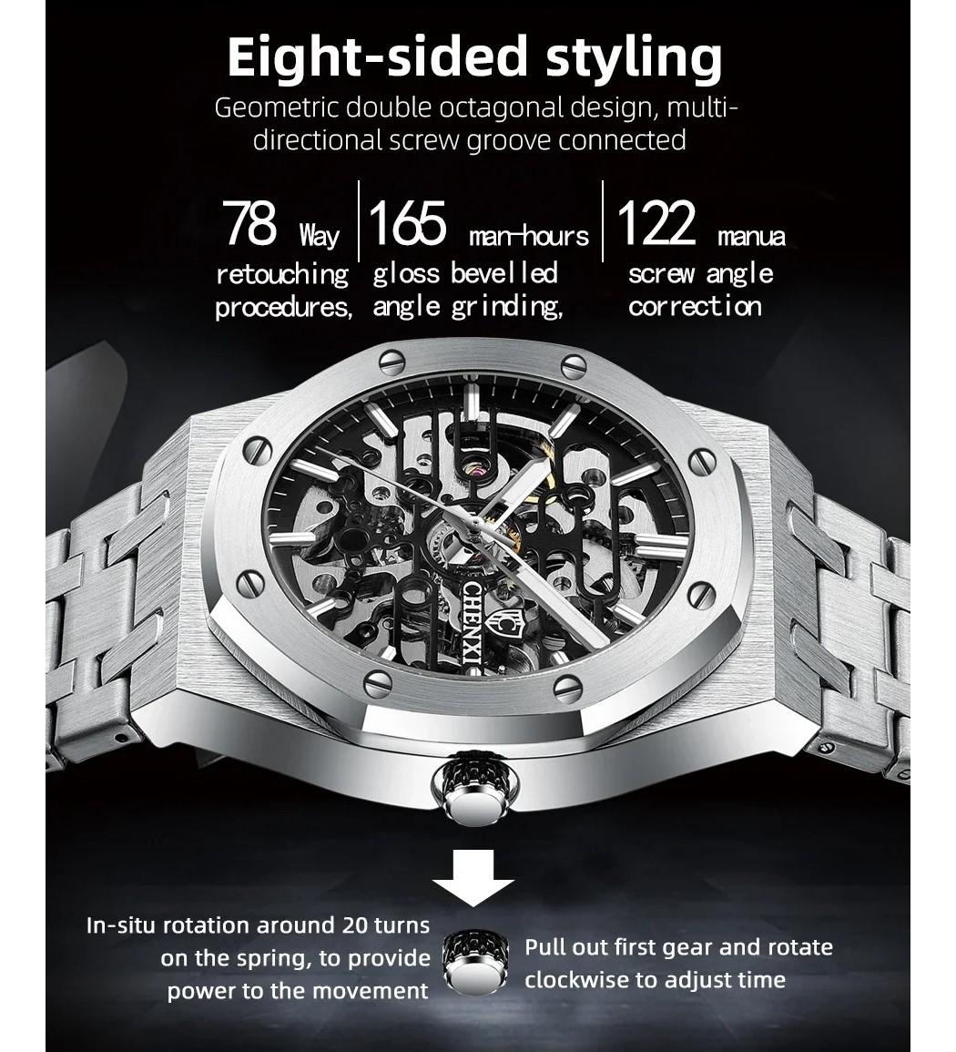 RELOJ LUJO CHENXI 8848 MECANICO-AUTOMATICO SKELETON - 4