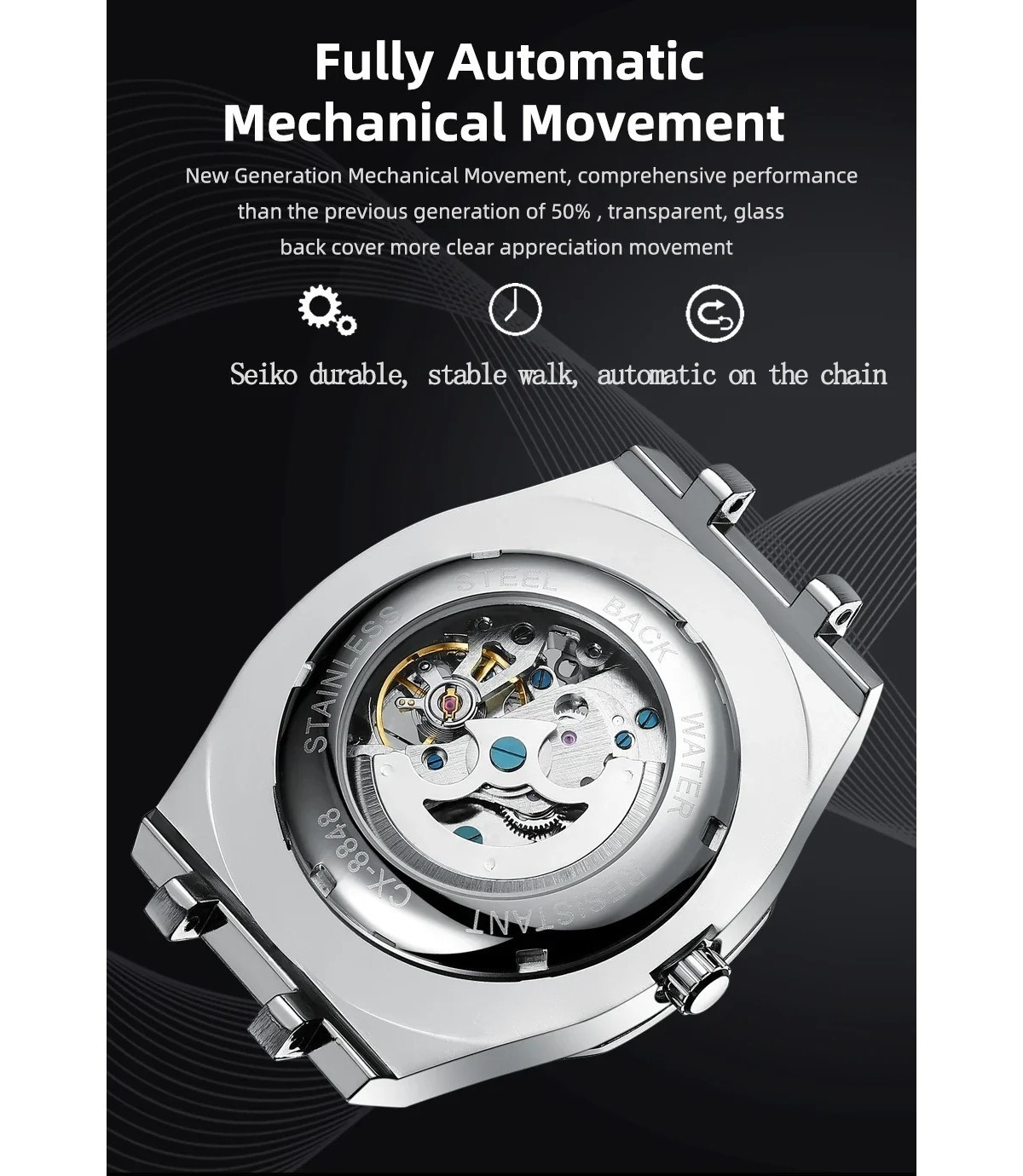 RELOJ LUJO CHENXI 8848 MECANICO-AUTOMATICO SKELETON - 5