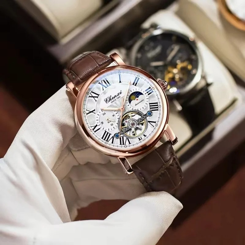 RELOJ LUJO CHENXI 8873 MECANICO-AUTOMATICO TOURBILLON MARRÓN - 3