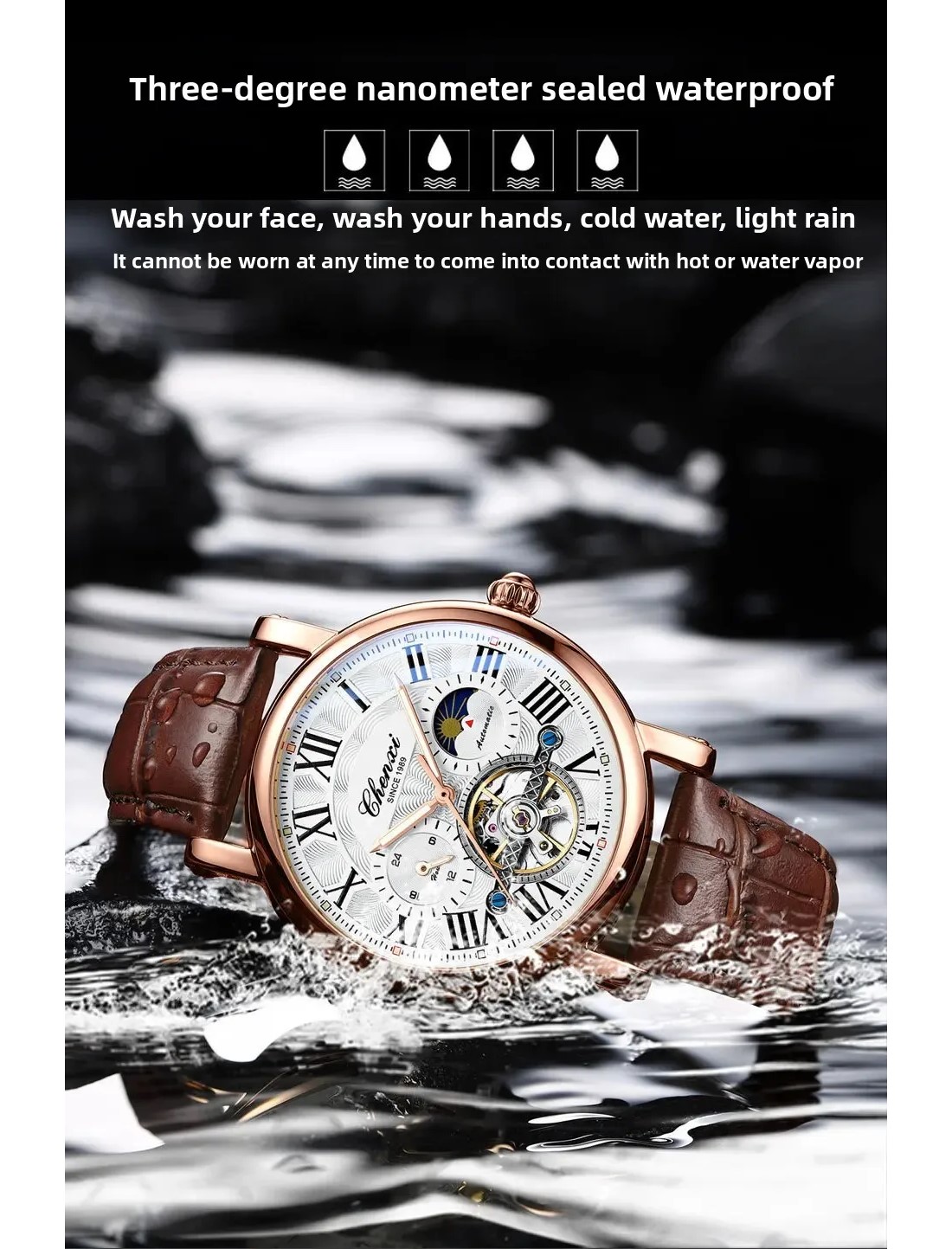 RELOJ LUJO CHENXI 8873 MECANICO-AUTOMATICO TOURBILLON MARRÓN - 6