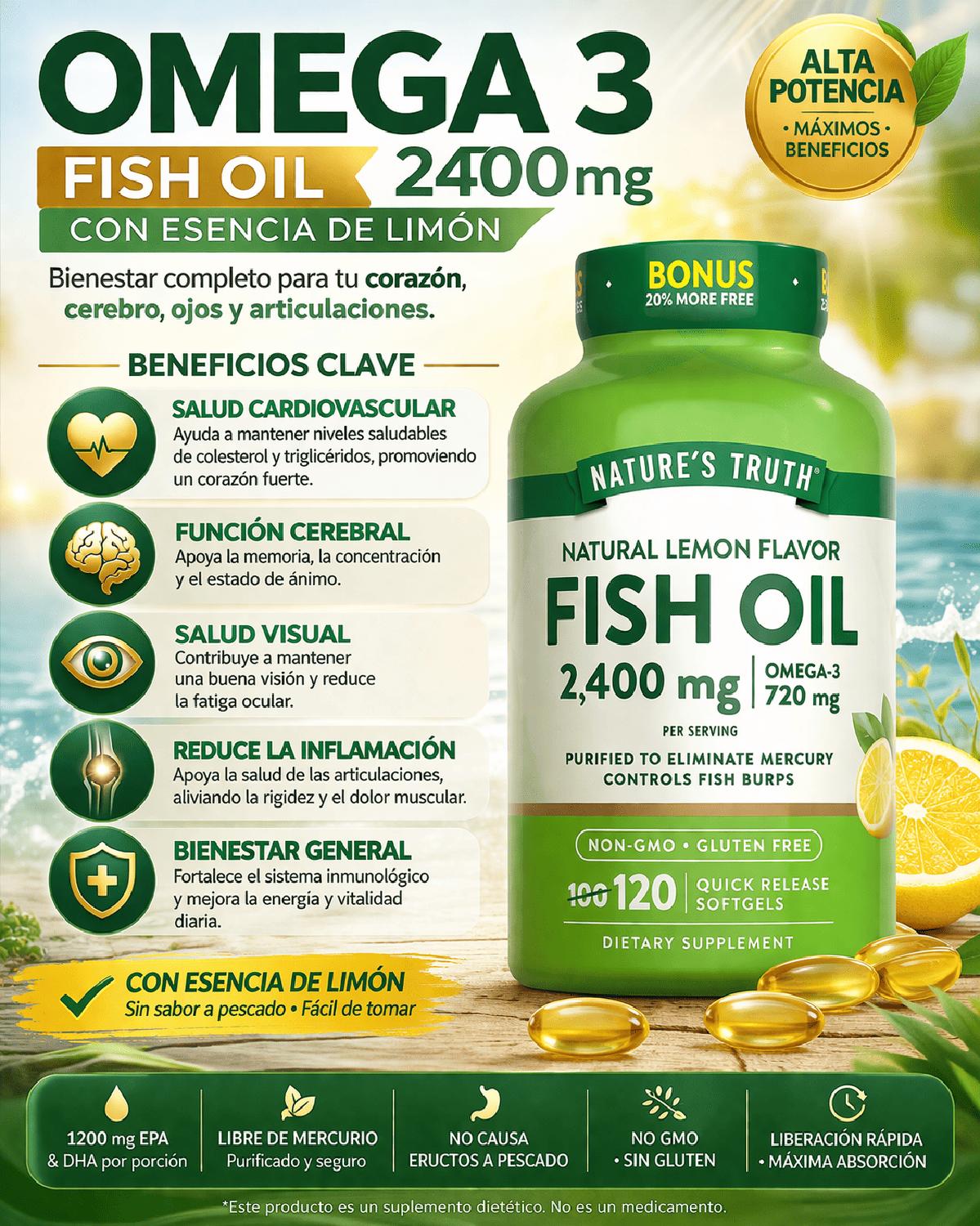 OMEGA 3 FISH OIL 2400 MG CON ESENCIA DE LIMÓN - 2
