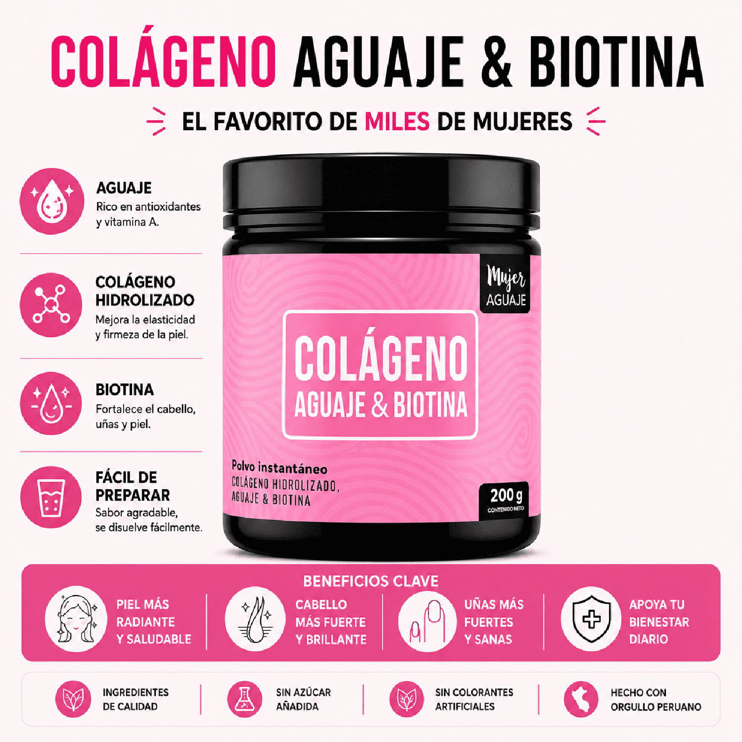 COLÁGENO AGUAJE BIOTINA 200G | CABELLO PIEL UÑAS - 2