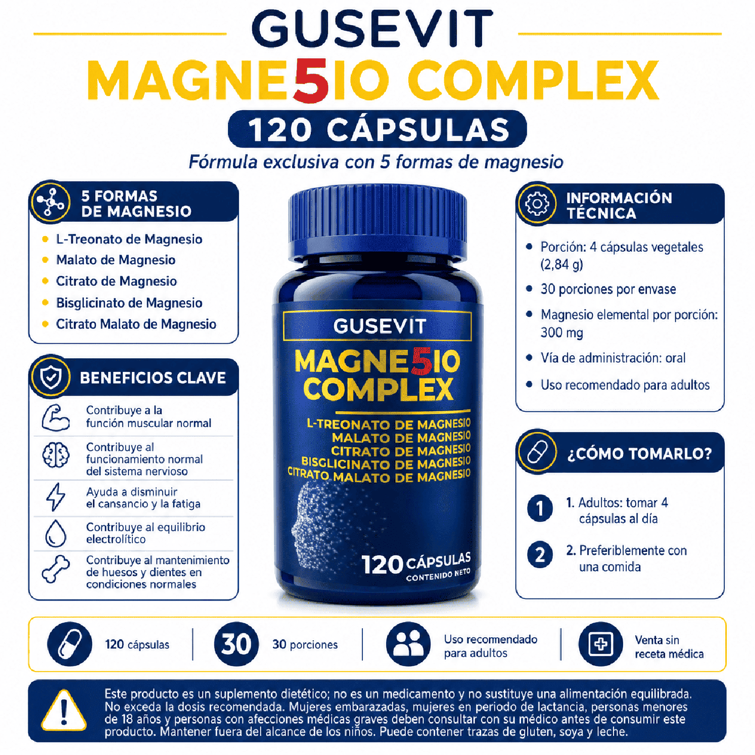 MAGNESIO COMPLEX GUSEVIT 120 CÁPSULAS - 2