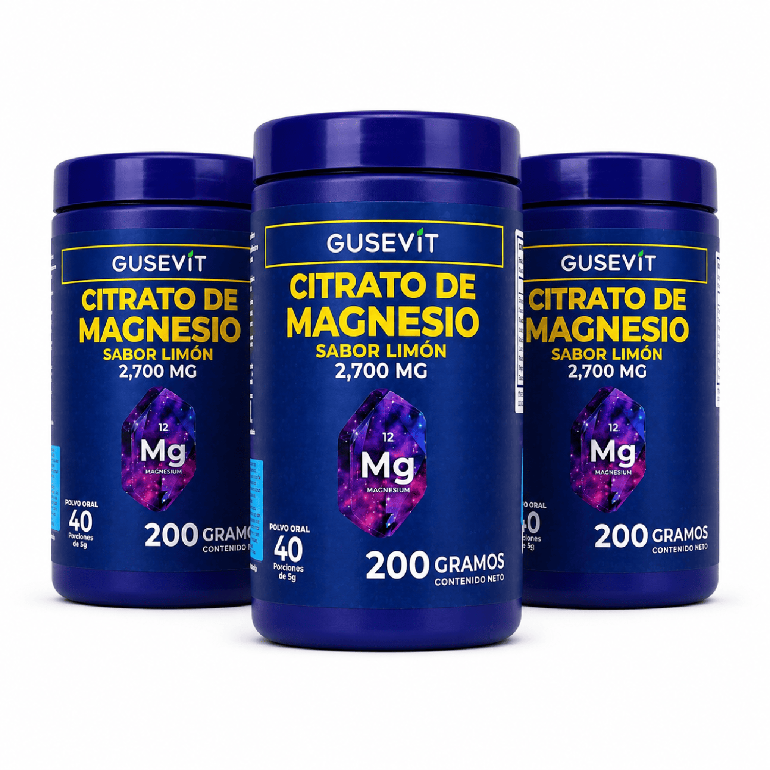 PACK 3 FRASCOS CITRATO DE MAGNESIO 200 G C/U SABOR LIMÓN - 1