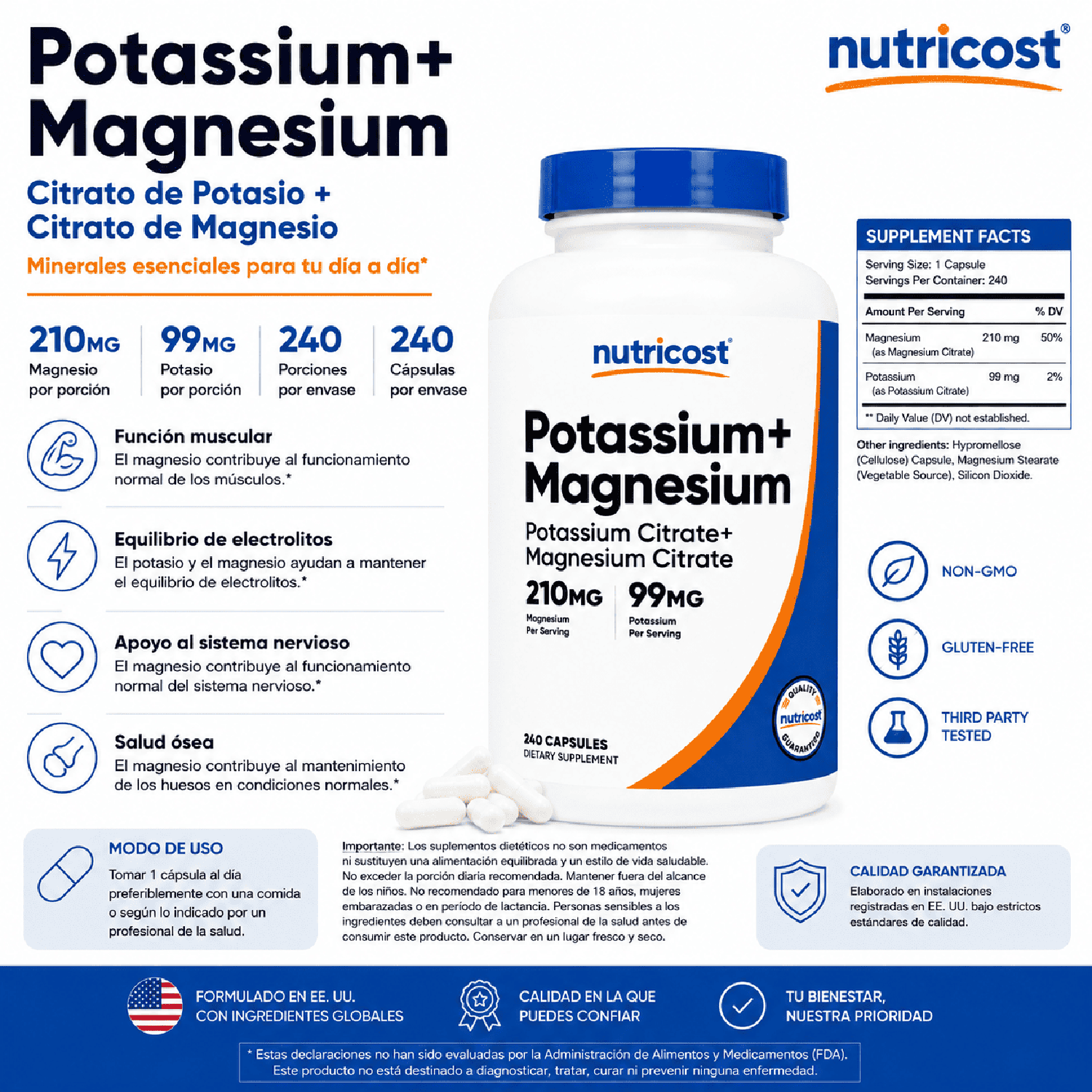 POTASIO Y MAGNESIO NUTRICOST CITRATO 240 CÁPSULAS - 2