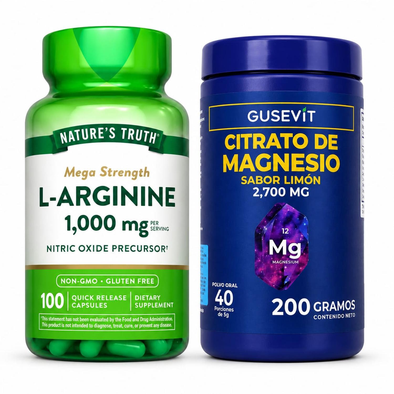 PACK L-ARGININA 1000 MG Y CITRATO DE MAGNESIO GUSEVIT 200 G LIMÓN - 1