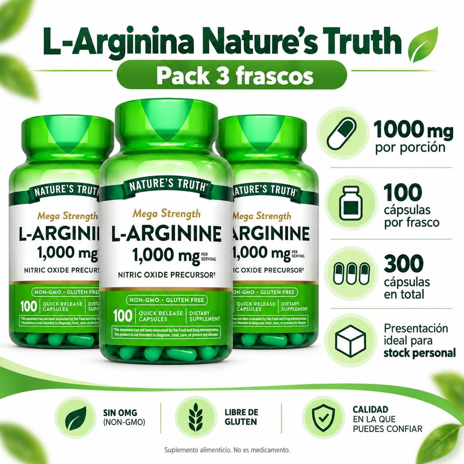 PACK X3 L-ARGININA NATURE’S TRUTH 1000 MG 100 CÁPSULAS - 2