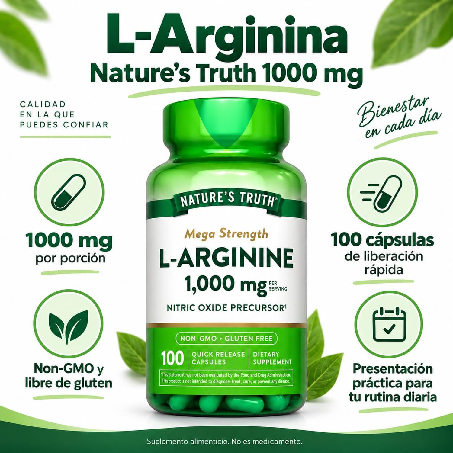 L-ARGININA NATURE’S TRUTH 1000 MG 100 CÁPSULAS - 2