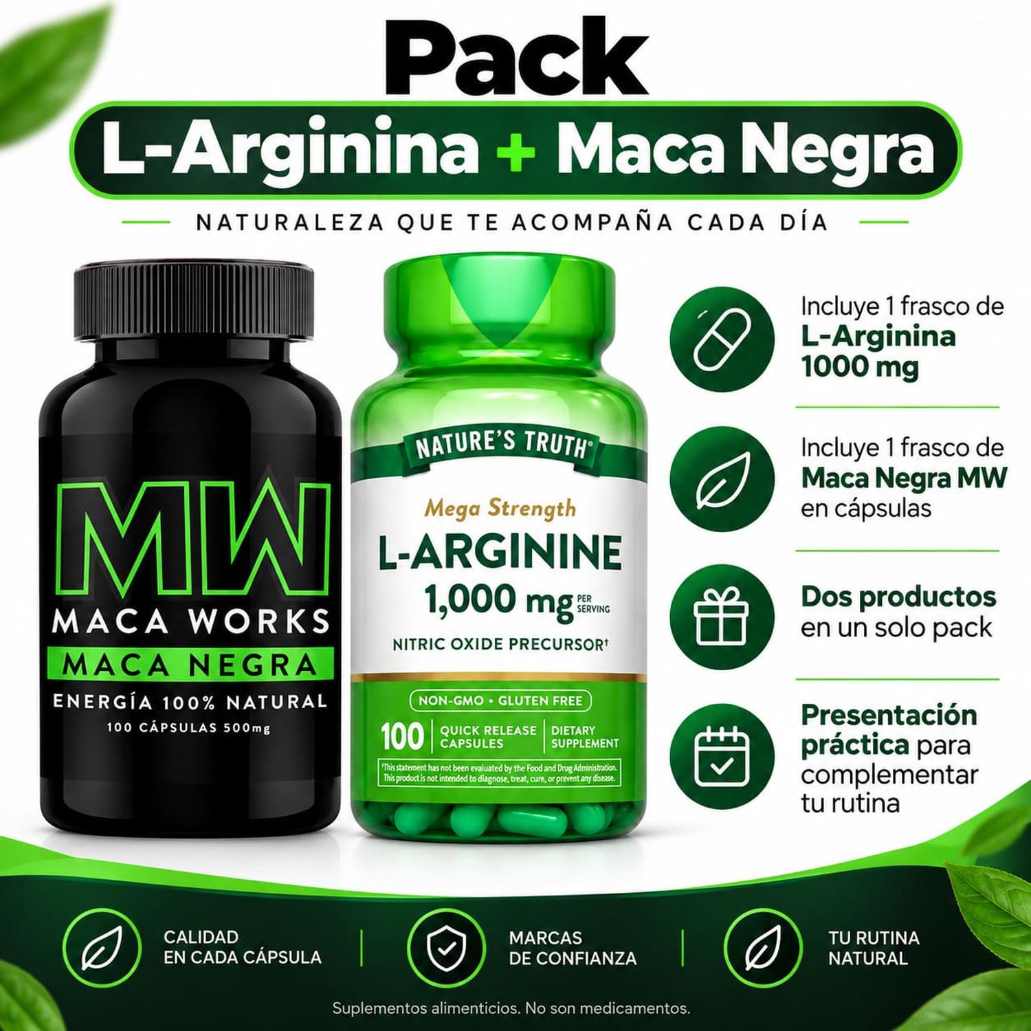 PACK L-ARGININA 1000 MG Y MACA NEGRA MW 100 CÁPSULAS - 2
