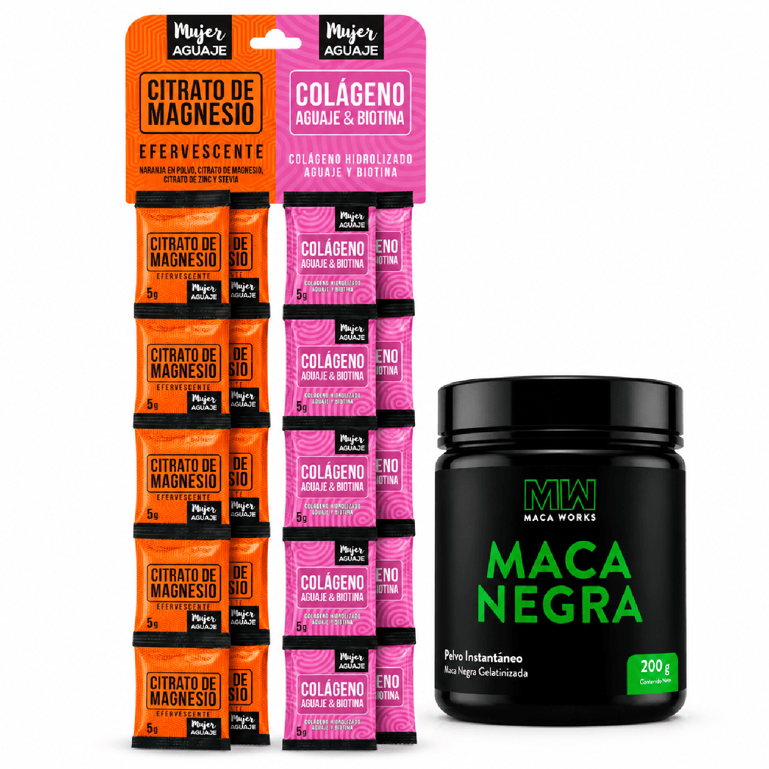 CITRATO DE MAGNESIO Y COLÁGENO AGUAJE CON BIOTINA 20 SOBRES Y MACA NEGRA 200 G - 1