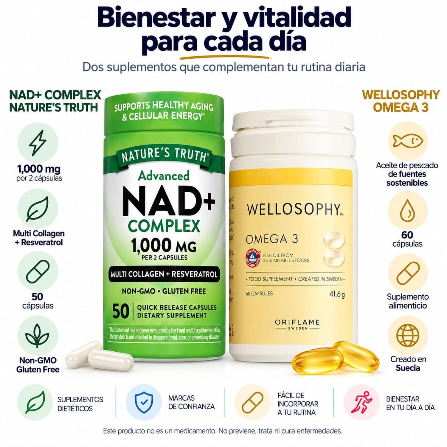 NAD+ COMPLEX 1000 MG NATURE'S TRUTH Y OMEGA 3 WELLOSOPHY - 2