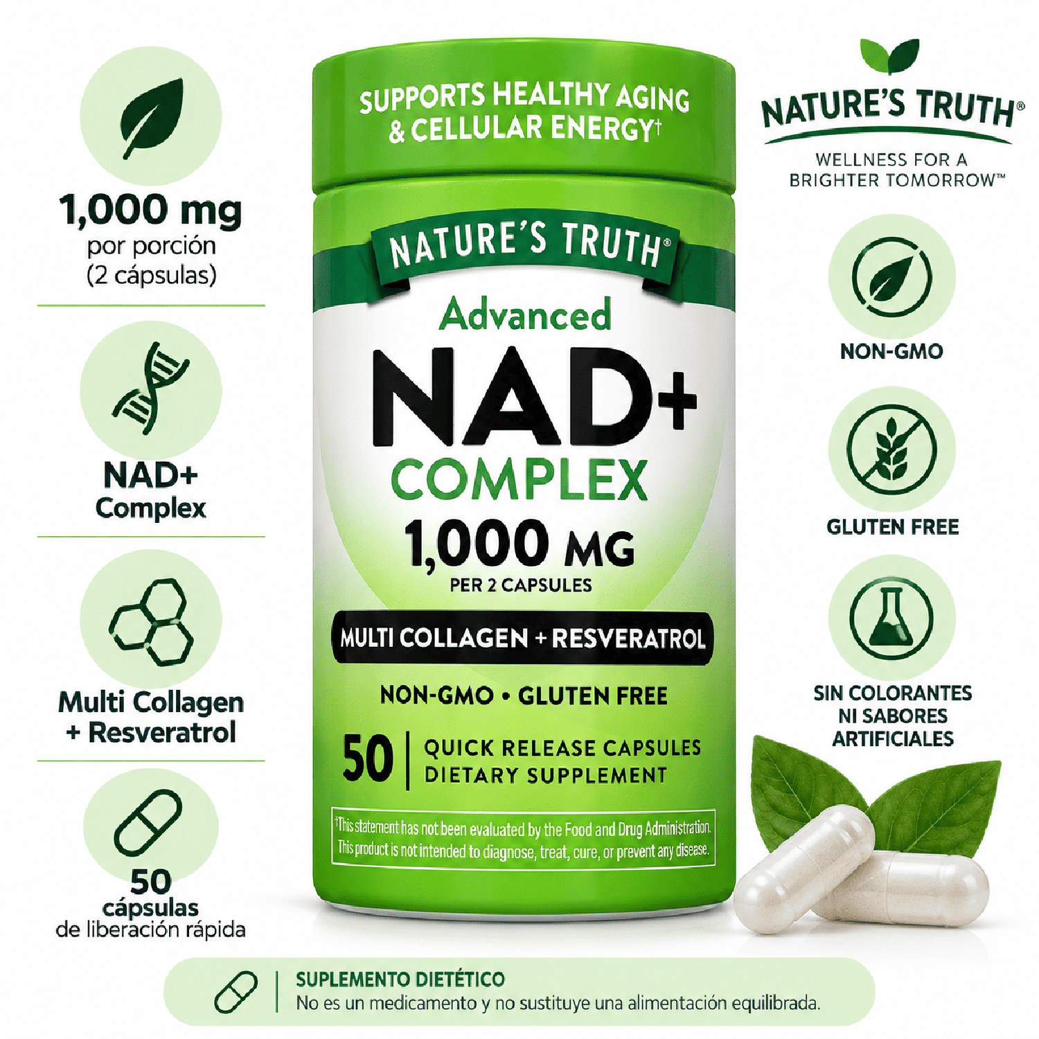NAD+ COMPLEX 1000 MG NATURE'S TRUTH 50 CÁPSULAS - 2