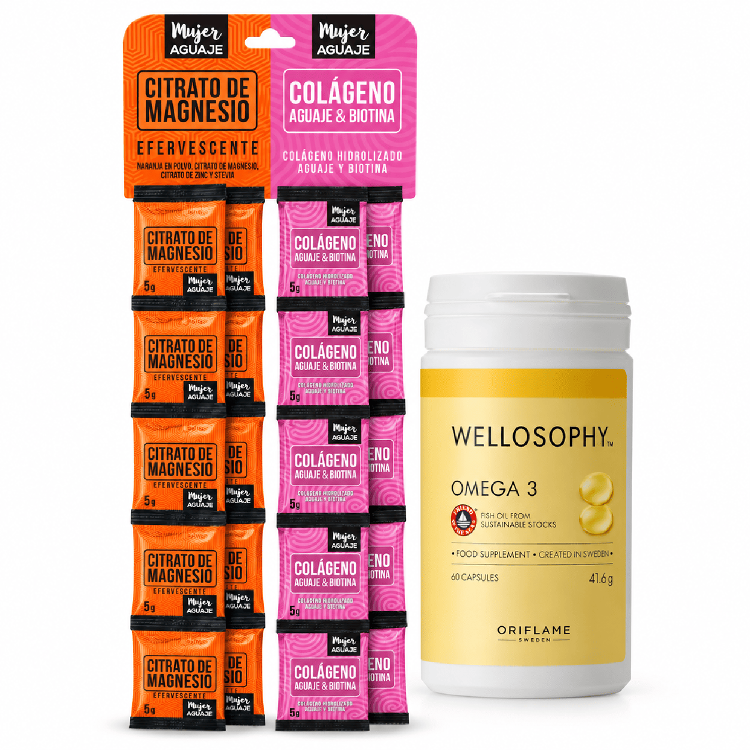 CITRATO DE MAGNESIO Y COLÁGENO AGUAJE CON BIOTINA 20 SOBRES Y OMEGA 3 WELLOSOPHY - 1