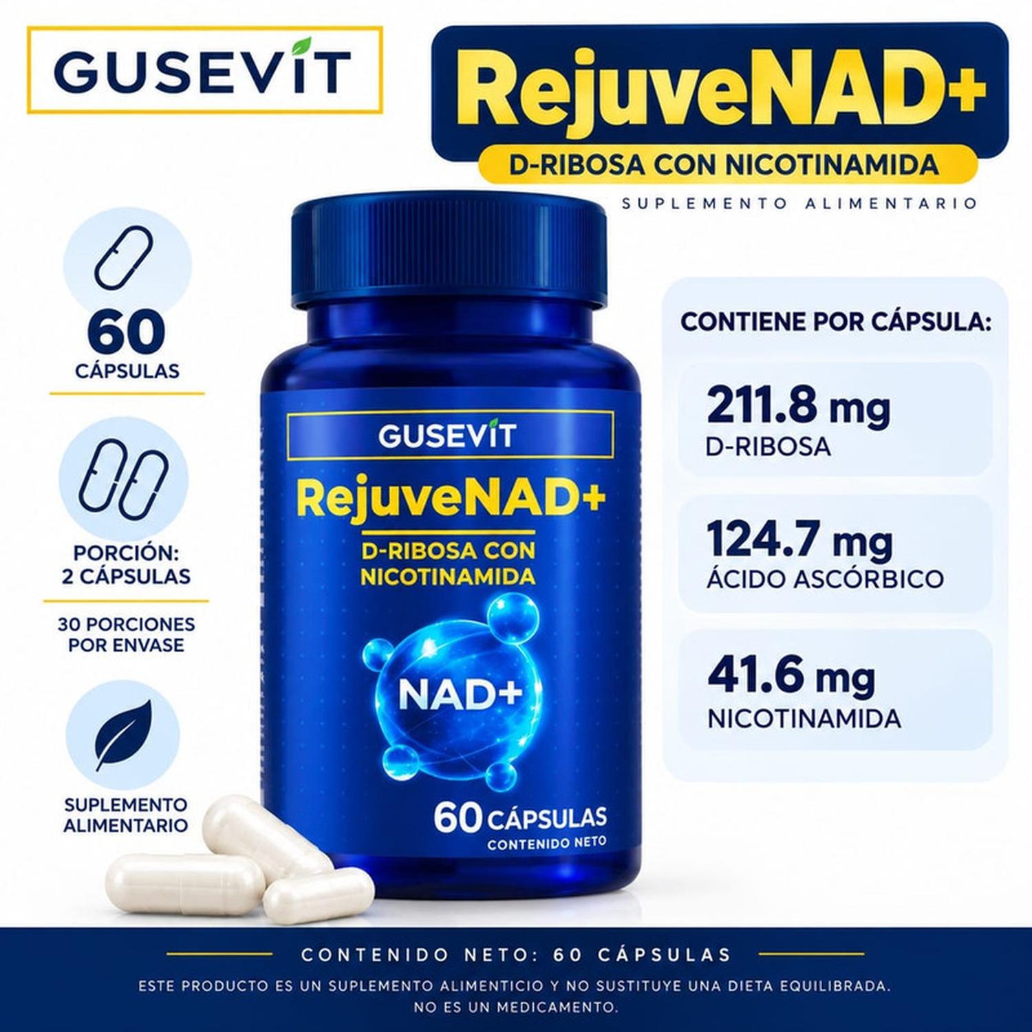 PACK X2 REJUVENAD+ GUSEVIT D-RIBOSA CON NICOTINAMIDA - 2