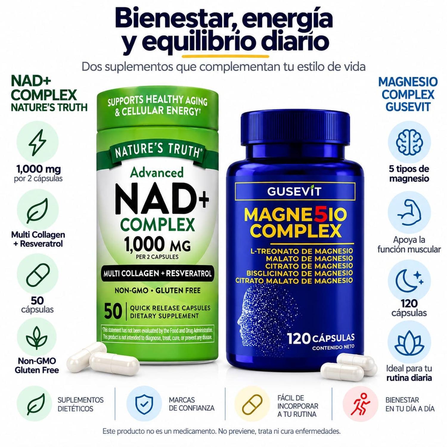 NAD+ COMPLEX 1000 MG NATURE'S TRUTH Y MAGNESIO COMPLEX GUSEVIT - 2