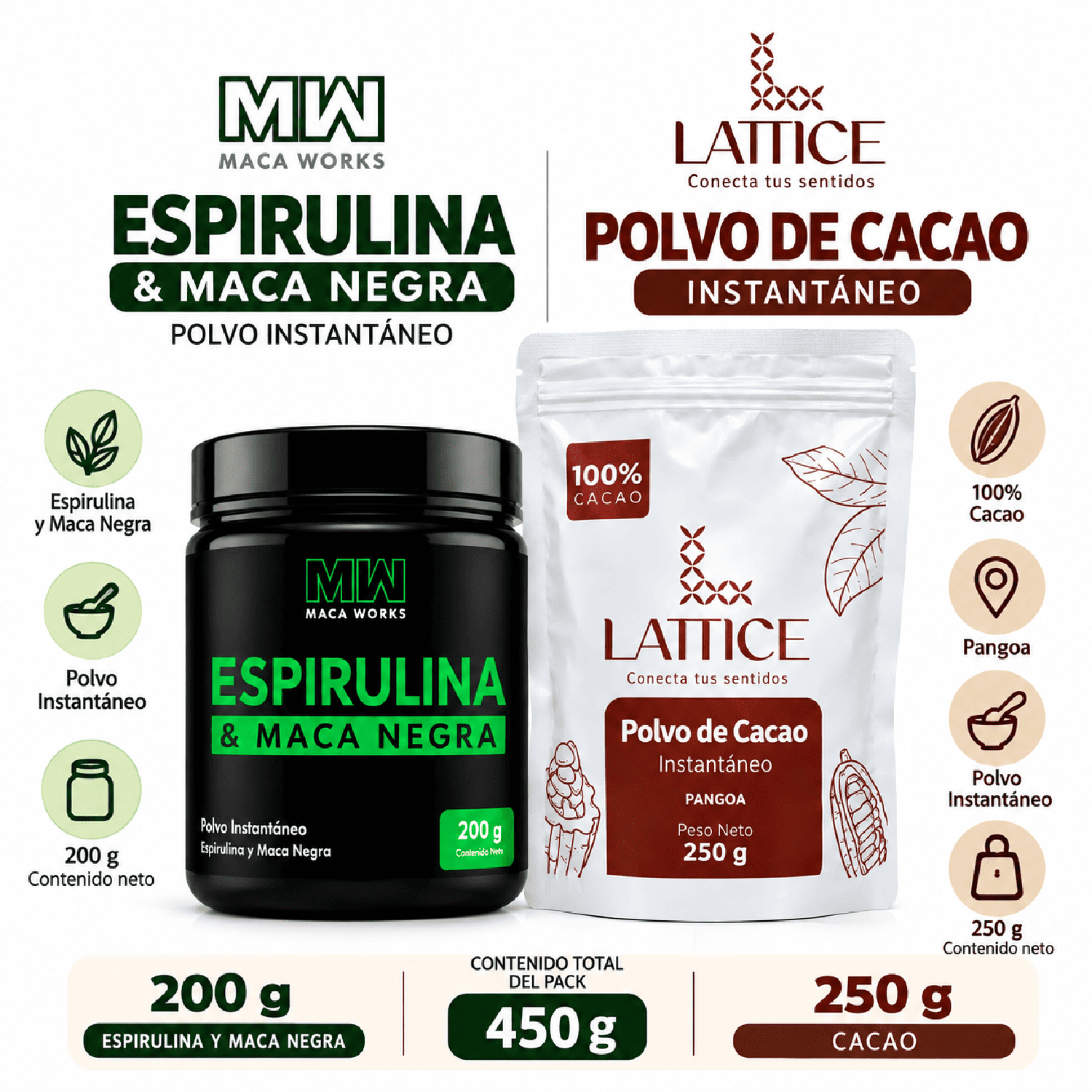 PACK CACAO 250 G Y ESPIRULINA Y MACA NEGRA 200 G - 2