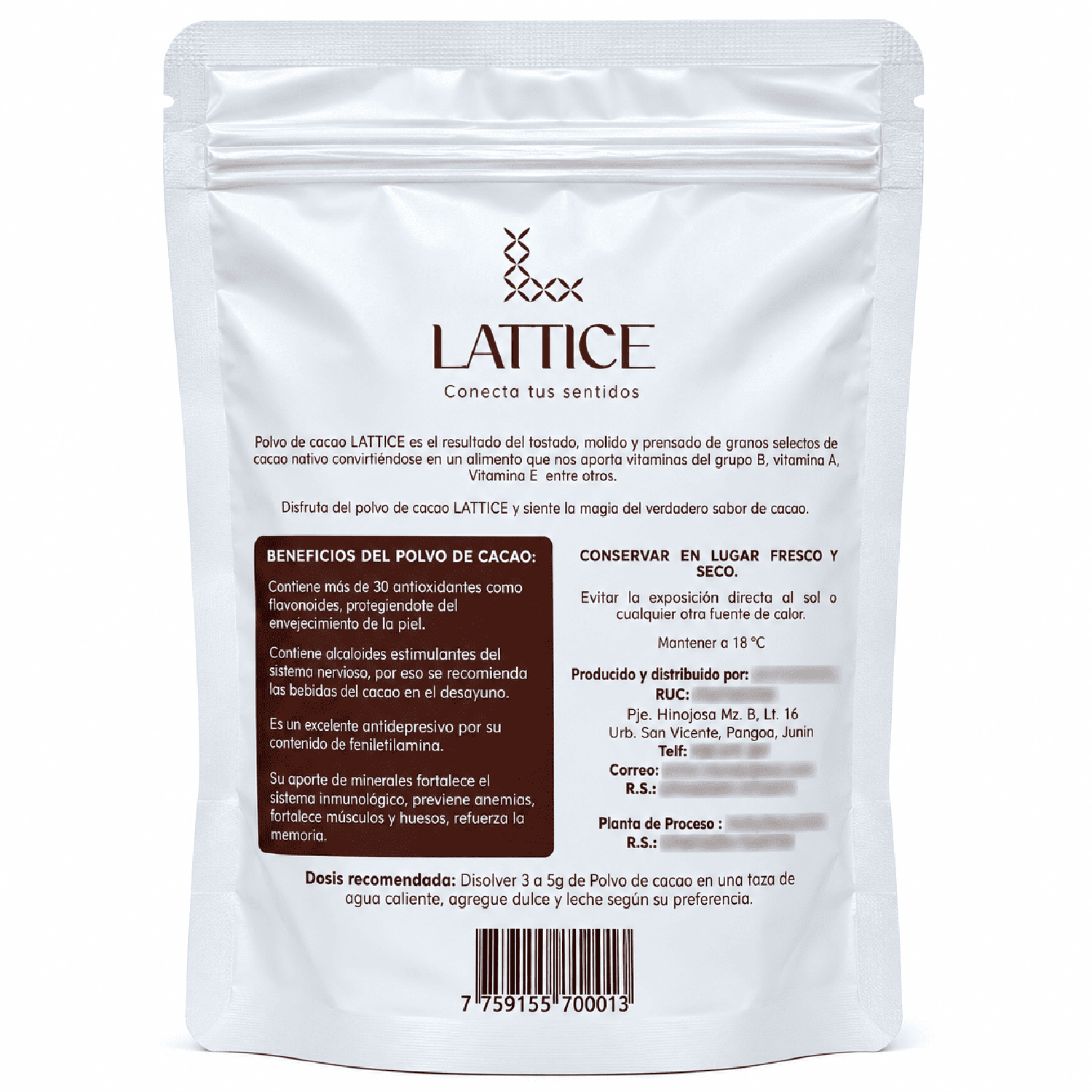 POLVO DE CACAO INSTANTÁNEO 100% CACAO 250 G LATTICE - 3