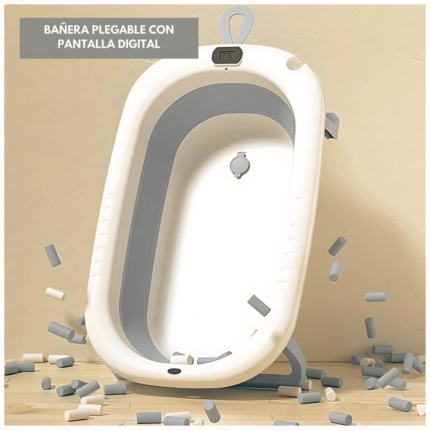 BAÑERA CON TERMÓMETRO PLEGABLE PORTÁTIL INTELIGENTE ROSADO - 1