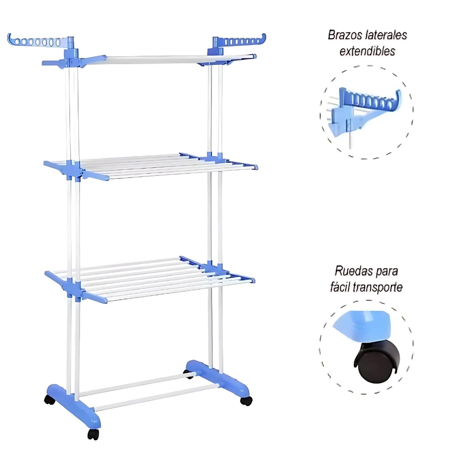 TENDEDERO DE ROPA 4 NIVELES PLEGABLE CON RUEDAS PORTÁTIL TAMAÑO M - 3