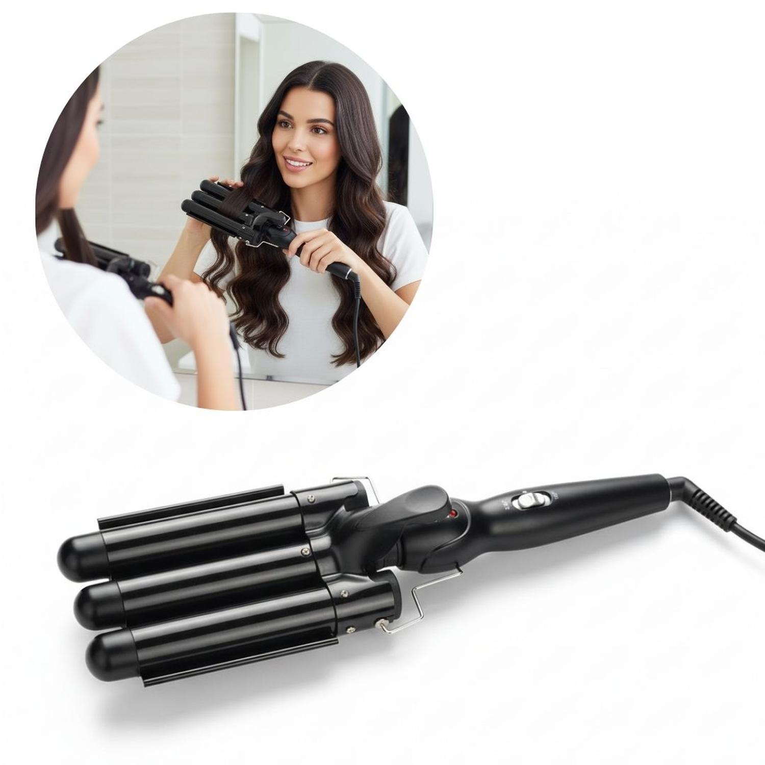 RIZADOR PROFESIONAL ONDULADOR 3 BARRILES PARA CABELLO TAMAÑO M - 1