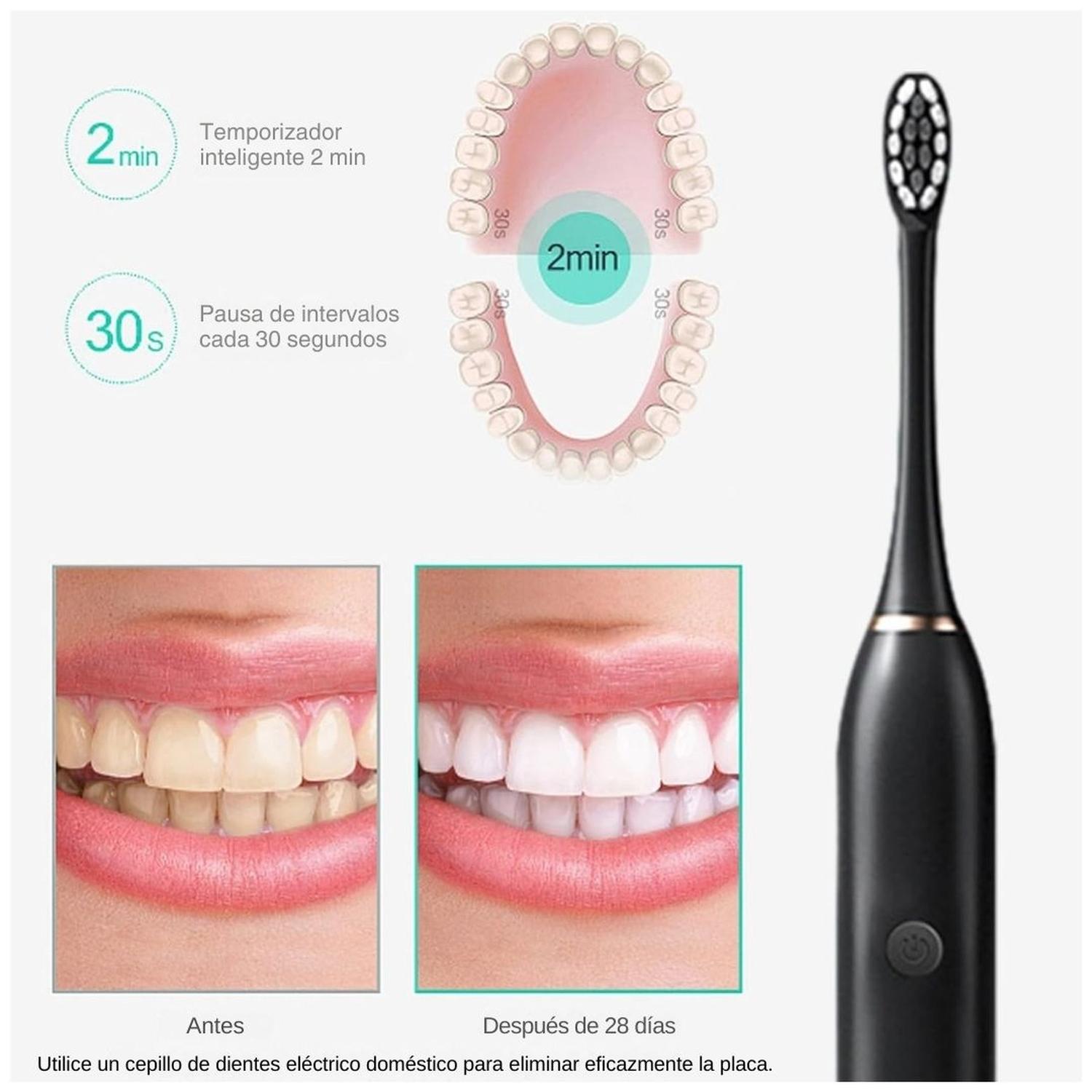 CEPILLO DENTAL ELÉCTRICO X3 RECARGABLE CON TEMPORIZADOR + 4 CABEZALES DE REPUESTO TAMAÑO M - 3