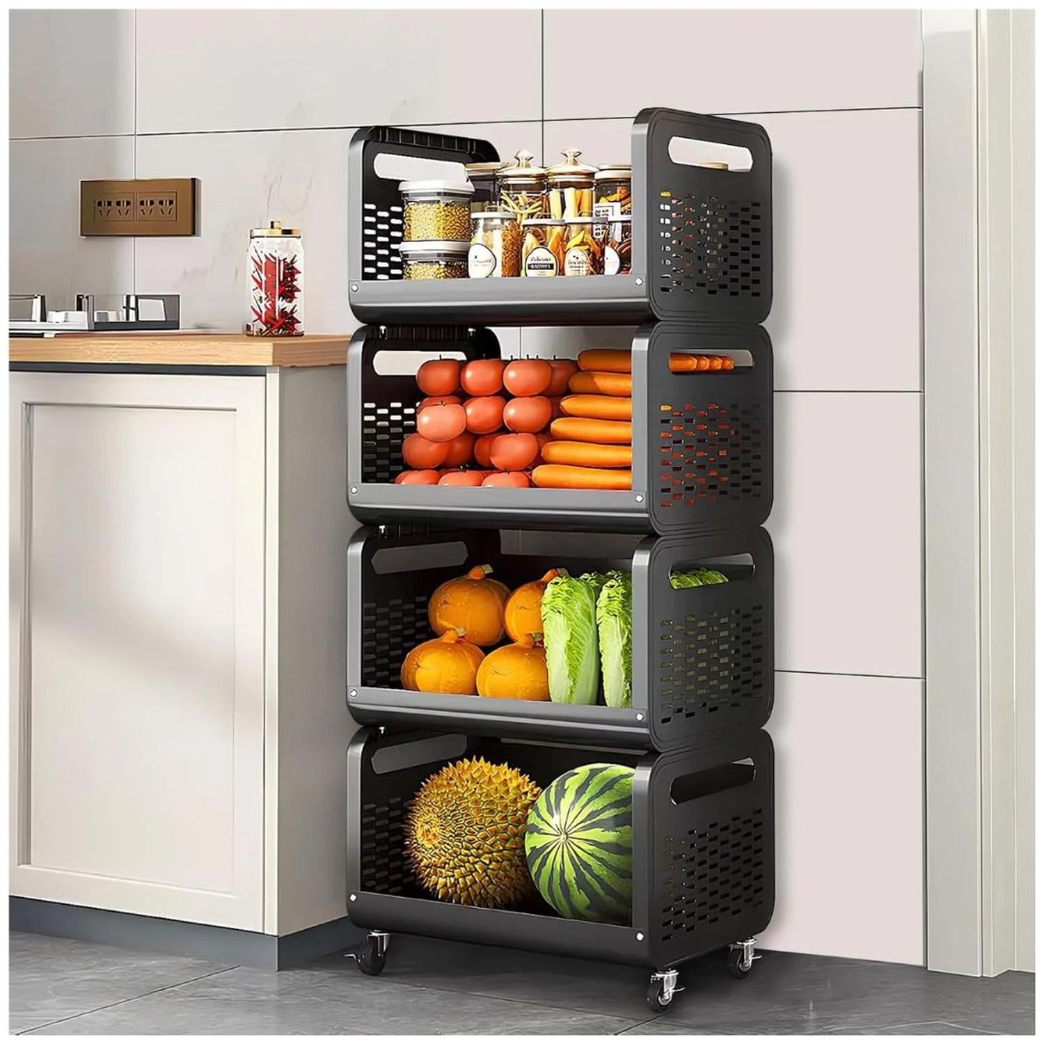 ESTANTE ORGANIZADOR DE COCINA CARRITO DE ALMACENAMIENTO MULTIUSOS DE 4 NIVELES TAMAÑO M - 1