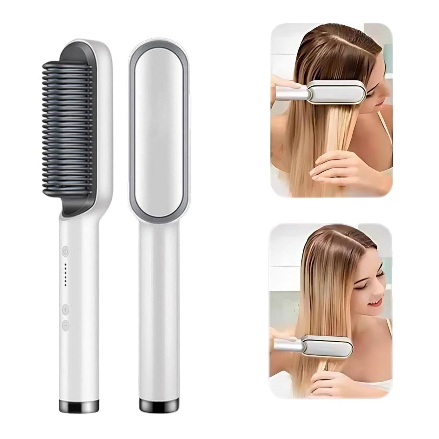 CEPILLO ALISADOR LACEADOR PEINE SECADOR DE CABELLO ELÉCTRICO 2 EN 1 - 200°C TAMAÑO M - 1