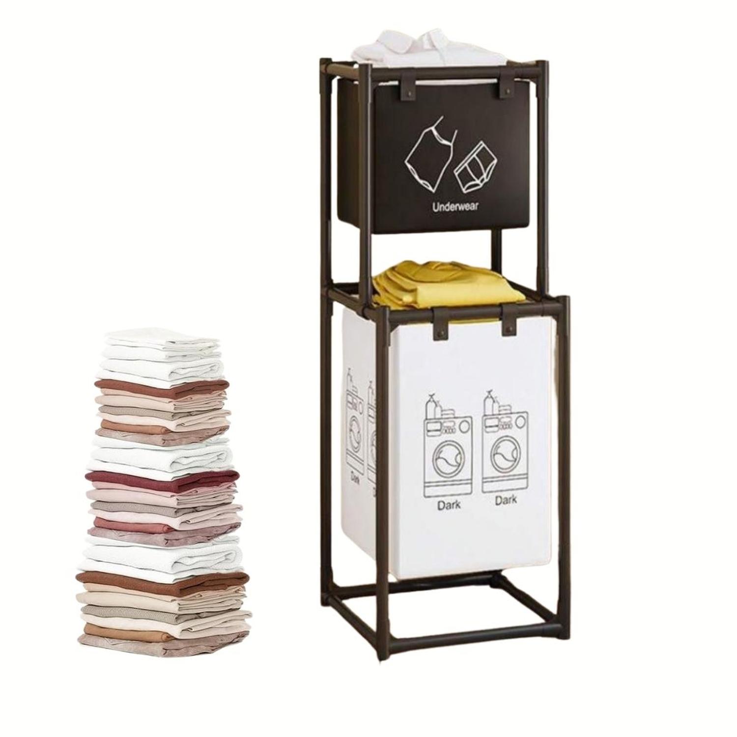 CESTO DE ROPA 2 NIVELES 2 COMPARTIMIENTOS PARA LAVANDERÍA 102X44X31 CM TAMAÑO M - 2