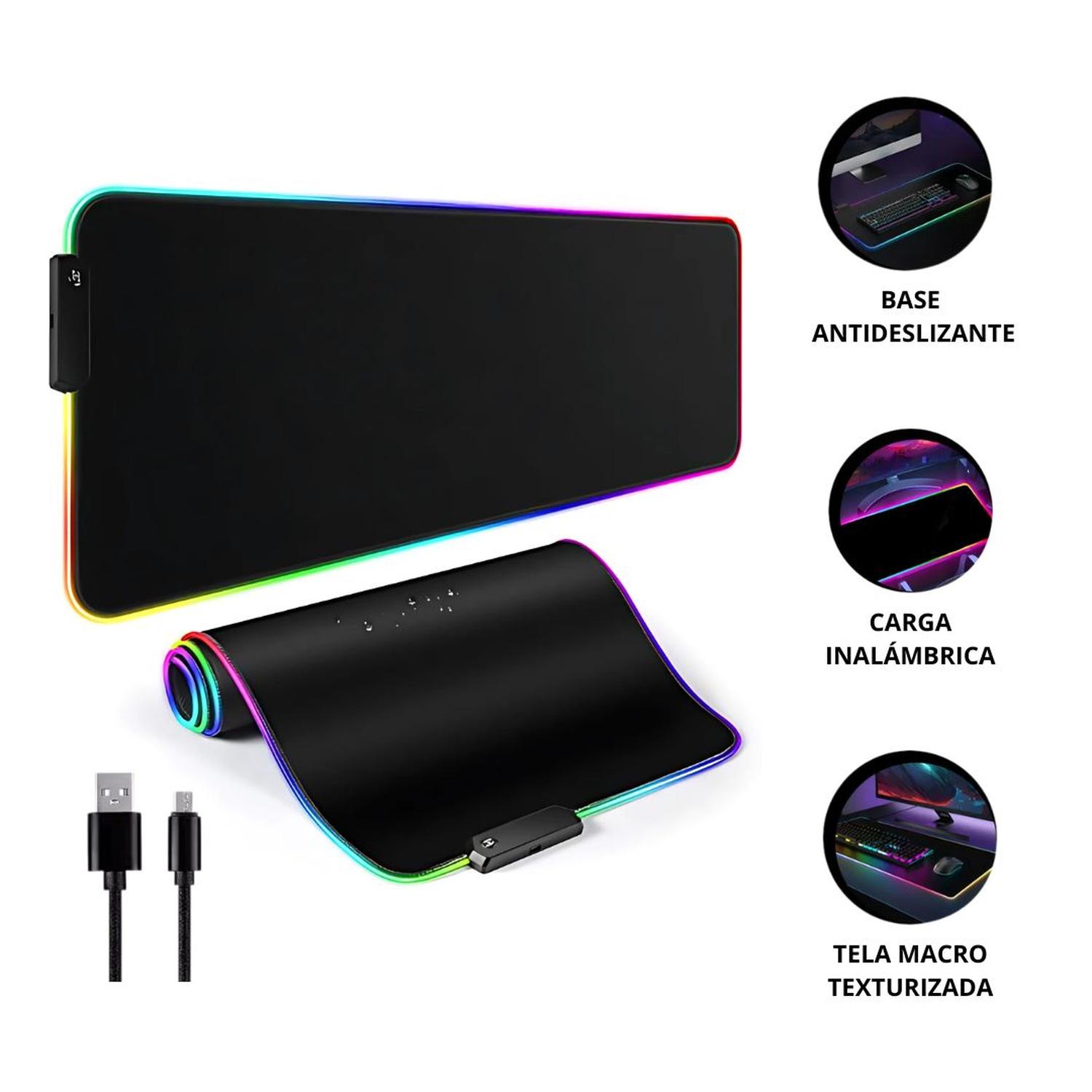 PAD MOUSE GAMER RGB RETROILUMINADO 12 COLORES 80X30CM - 1