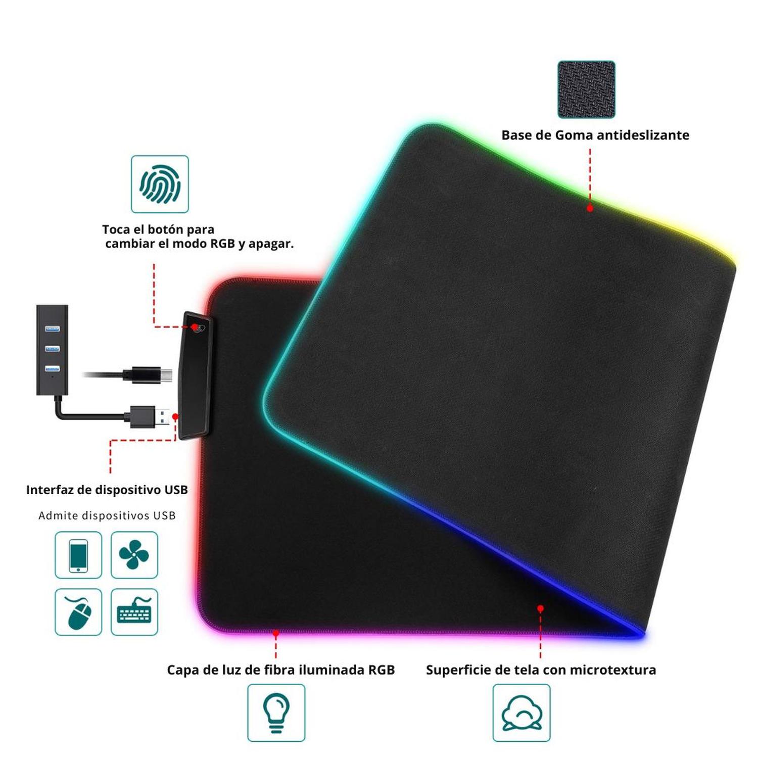 PAD MOUSE GAMER RGB RETROILUMINADO 12 COLORES 80X30CM - 2