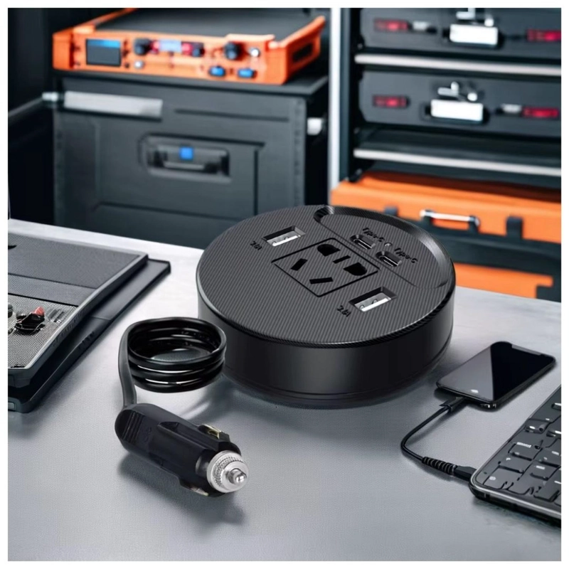 CARGADOR ADAPTADOR INVERSOR DE CORRIENTE PARA AUTO 150W 3 VÍAS USB+TIPO C+AC220V - 1