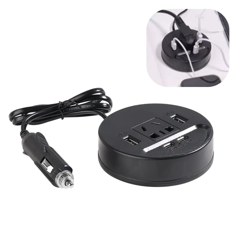 CARGADOR ADAPTADOR INVERSOR DE CORRIENTE PARA AUTO 150W 3 VÍAS USB+TIPO C+AC220V - 4