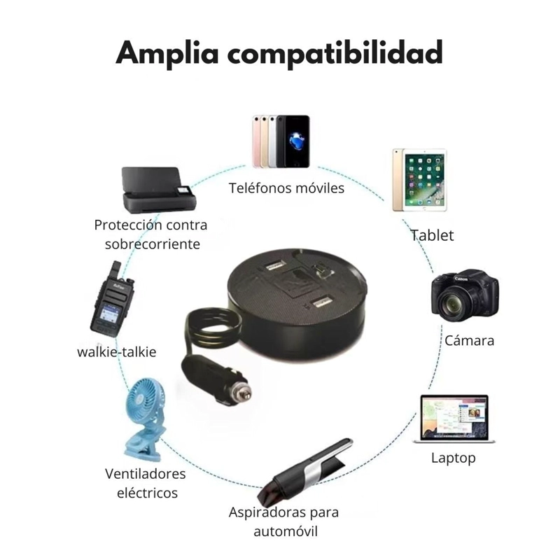CARGADOR ADAPTADOR INVERSOR DE CORRIENTE PARA AUTO 150W 3 VÍAS USB+TIPO C+AC220V - 7