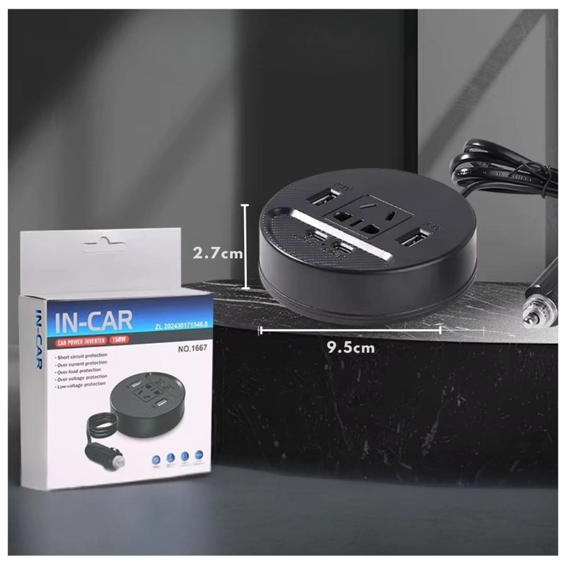 CARGADOR ADAPTADOR INVERSOR DE CORRIENTE PARA AUTO 150W 3 VÍAS USB+TIPO C+AC220V - 8