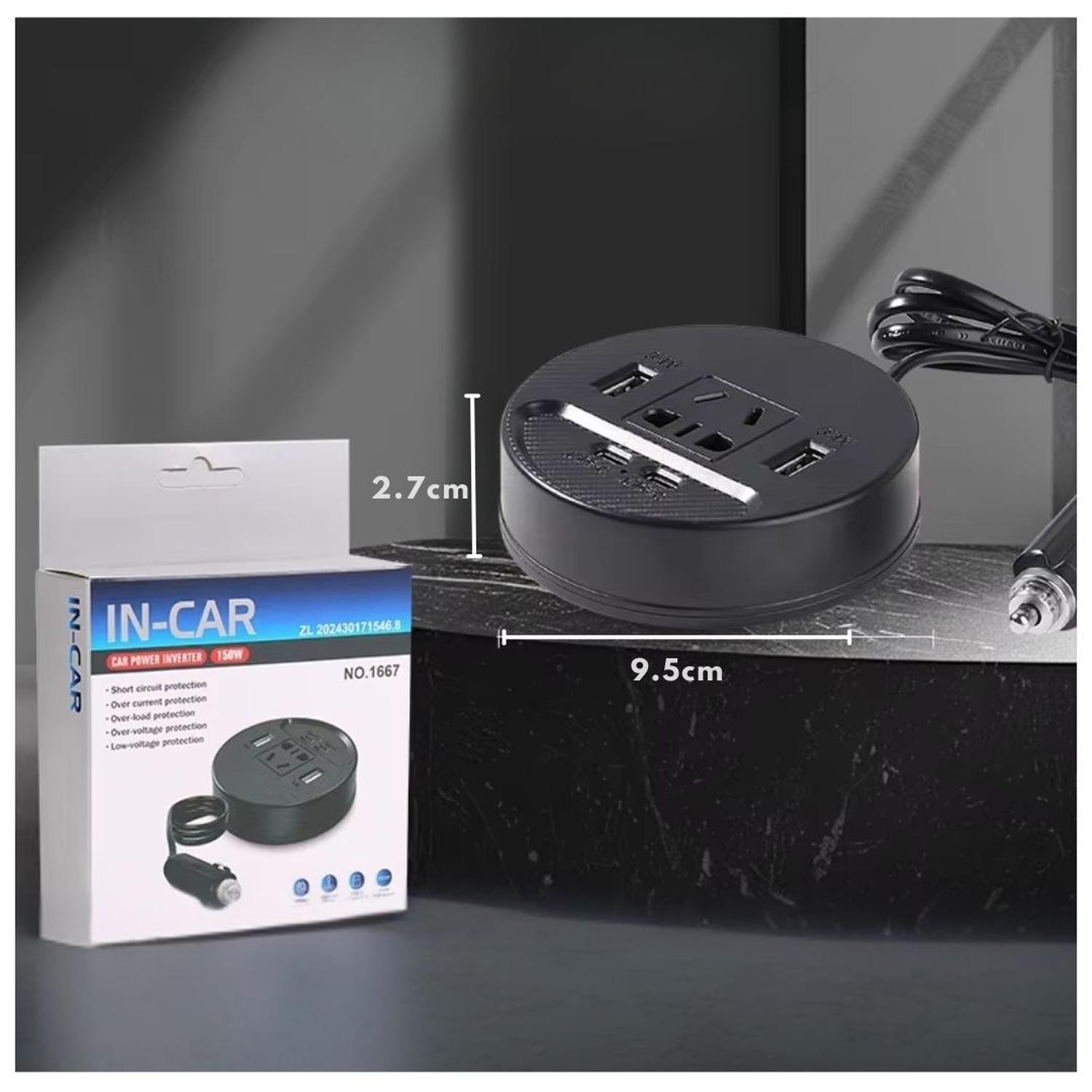 CARGADOR ADAPTADOR INVERSOR DE CORRIENTE PARA AUTO 150W 3 VÍAS USB+TIPO C+AC220V - 8