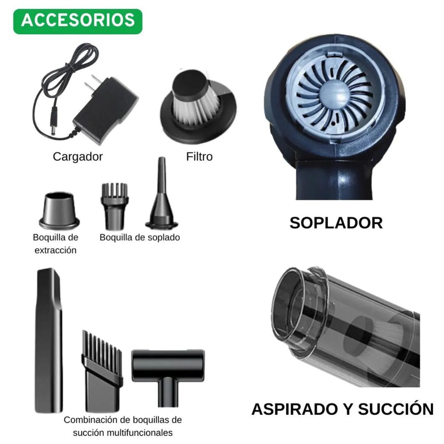 ASPIRADORA SOPLADORA PORTÁTIL RECARGABLE MULTIUSOS 2 EN 1 ALTA SUCCIÓN 120W X8549 - 6