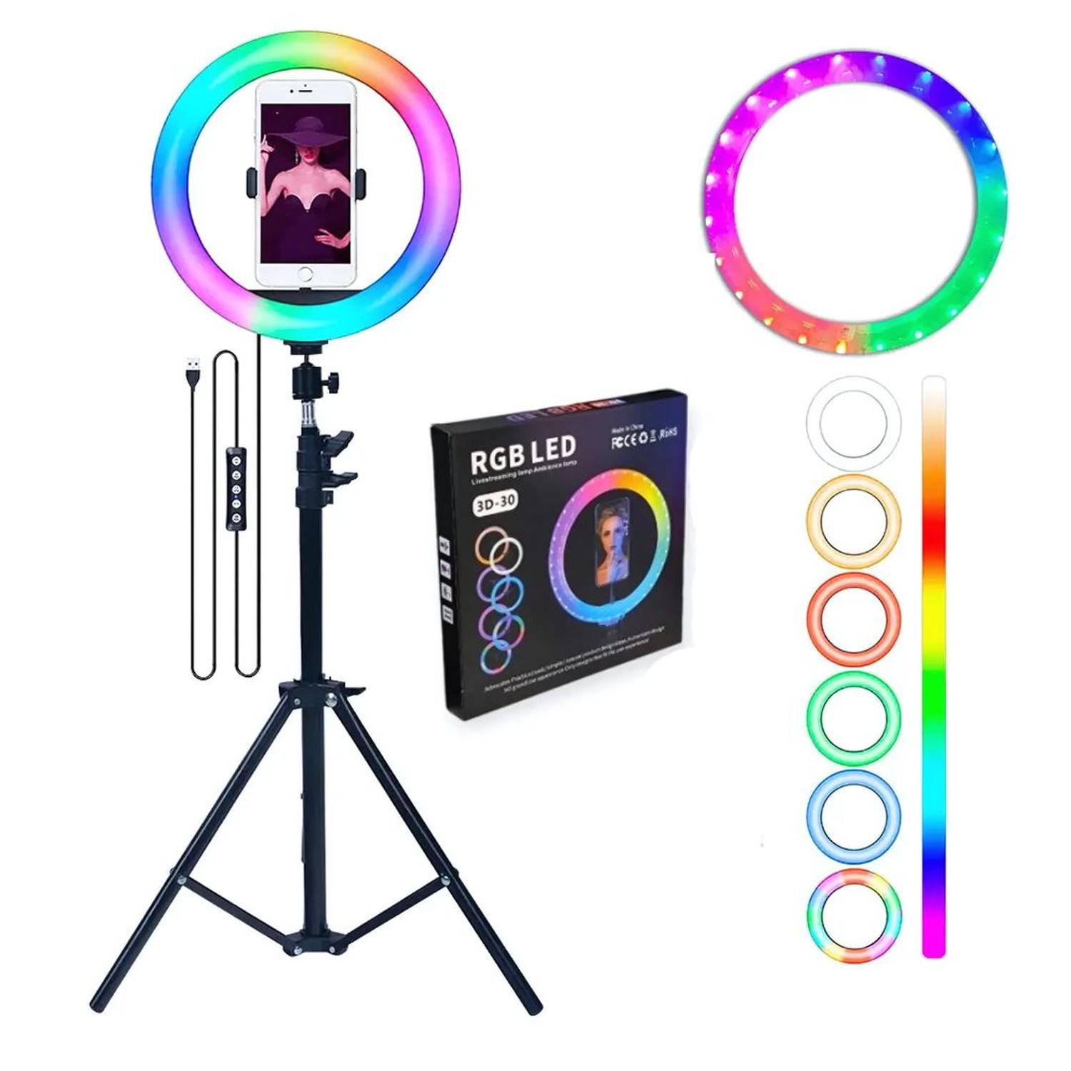ARO LUZ LED RGB PROFESIONAL DE 30CM + TRÍPODE + CONTROL REMOTO - 1