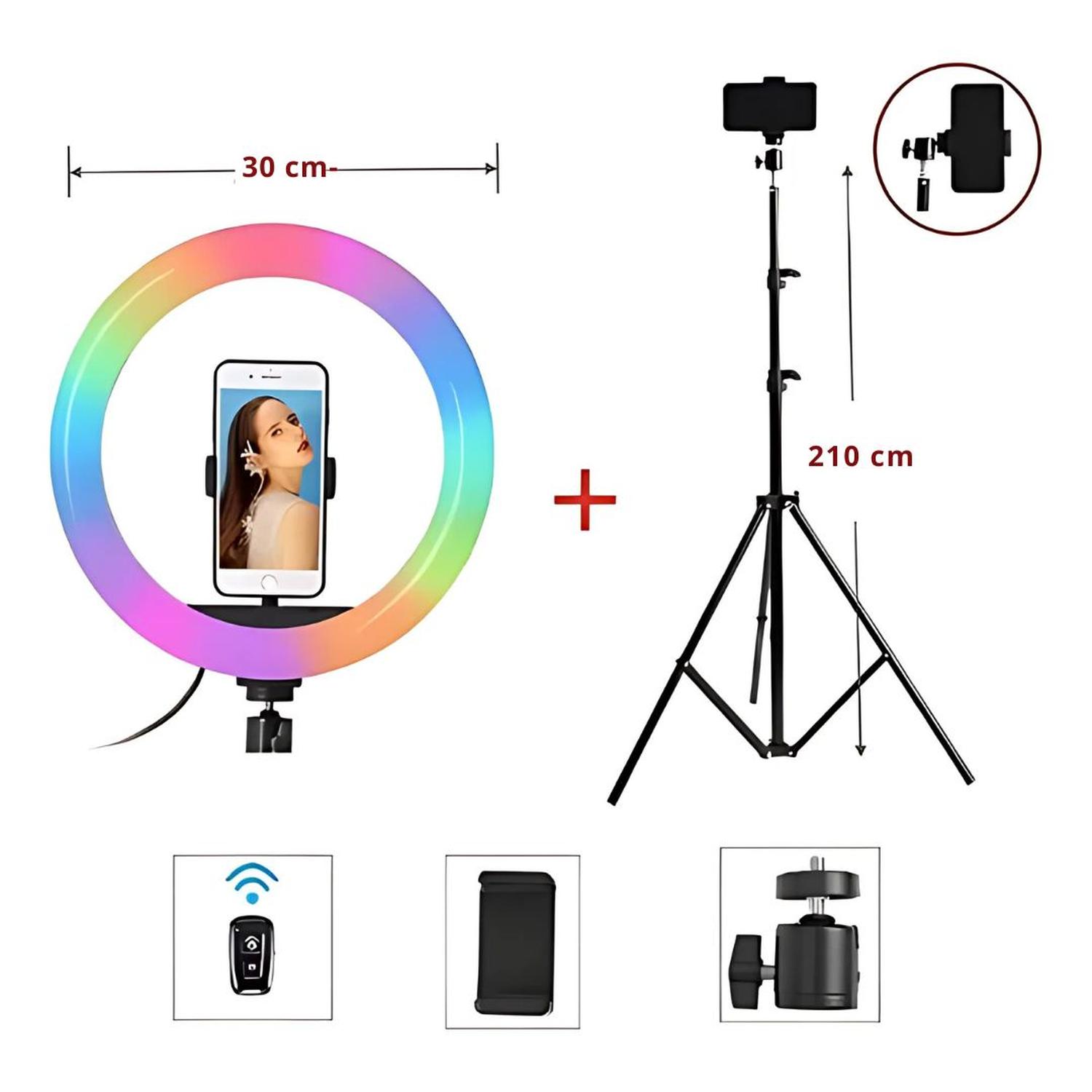 ARO LUZ LED RGB PROFESIONAL DE 30CM + TRÍPODE + CONTROL REMOTO - 3