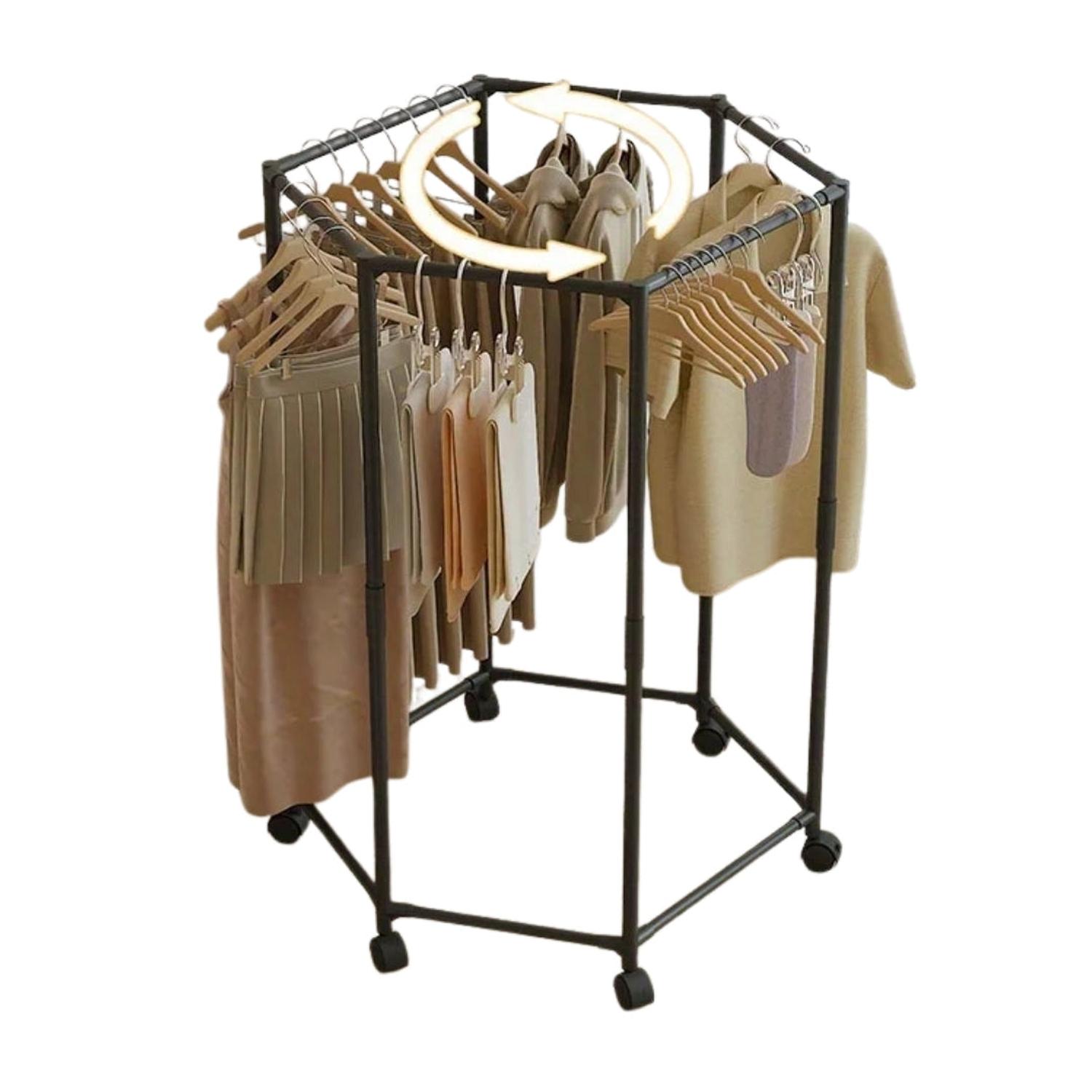 COLGADOR ORGANIZADOR DE ROPA DE 5 BARRAS GIRATORIO 360° CON RUEDAS 120X74X35CM TAMAÑO M - 4