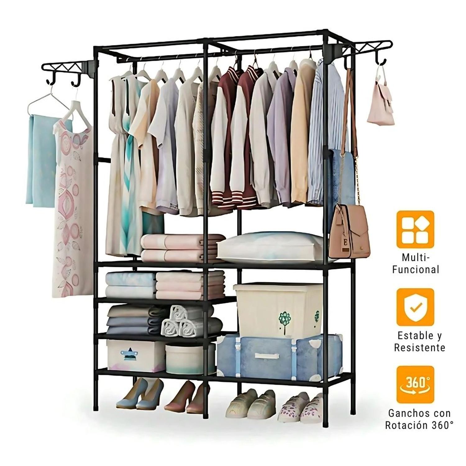 ROPERO COLGADOR ORGANIZADOR DE ROPA 2 CUERPOS 173X107X36CM TAMAÑO M - 2