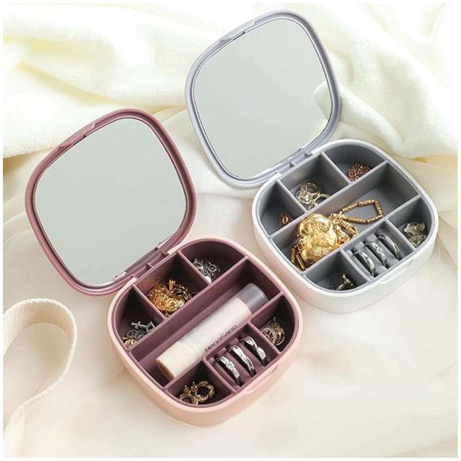 JOYERO ORGANIZADOR DE JOYAS CON ESPEJO PORTÁTIL MULTIUSOS TAMAÑO M - 1
