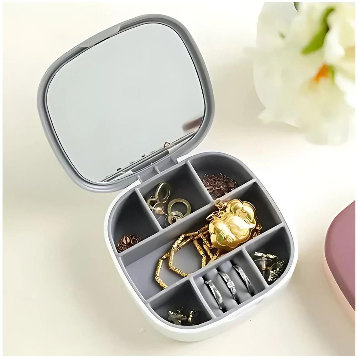 JOYERO ORGANIZADOR DE JOYAS CON ESPEJO PORTÁTIL MULTIUSOS TAMAÑO M - 2
