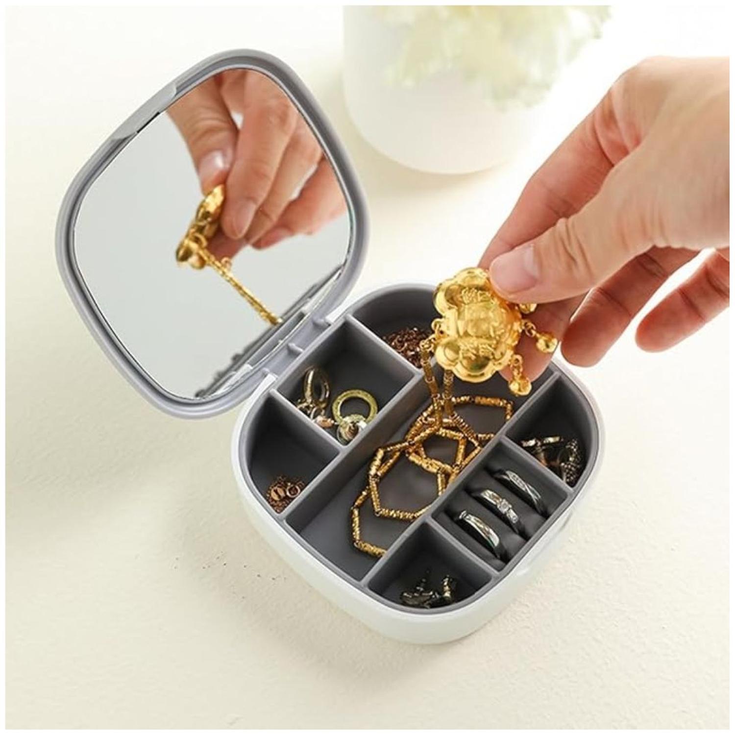 JOYERO ORGANIZADOR DE JOYAS CON ESPEJO PORTÁTIL MULTIUSOS TAMAÑO M - 3