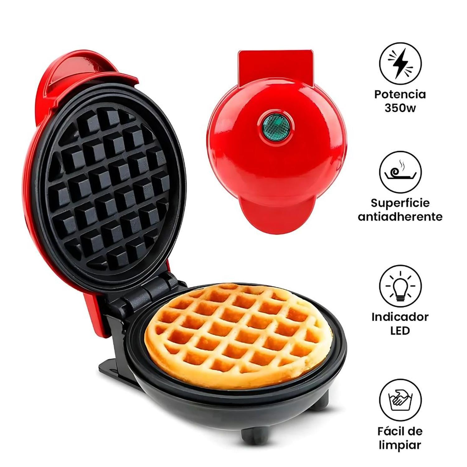 MINI WAFFLERA ANTIADHERENTE ELÉCTRICA PORTÁTIL DE 350W ROJO - 2